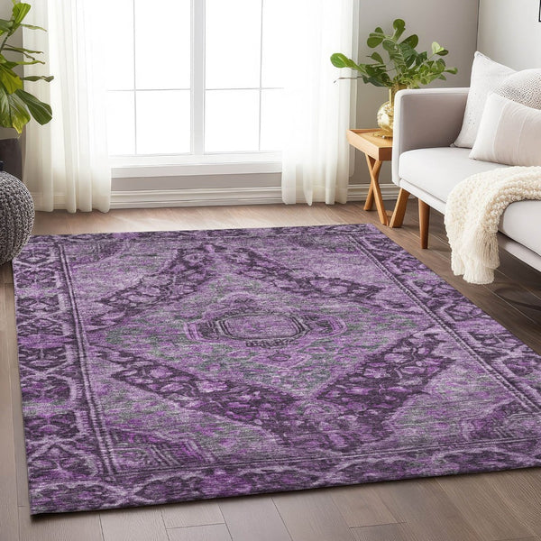 HomeRoots 5' X 8' Eggplant & Lavender Medallion Rug - Durable, Washable Area Rug for Indoor/Outdoor Spaces 620150