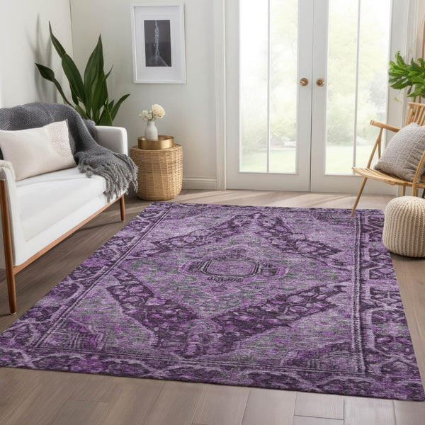 HomeRoots 5' X 8' Eggplant & Lavender Medallion Rug - Durable, Washable Area Rug for Indoor/Outdoor Spaces 620150
