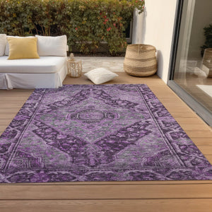 HomeRoots 5' X 8' Eggplant & Lavender Medallion Rug - Durable, Washable Area Rug for Indoor/Outdoor Spaces 620150