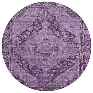 HomeRoots 8' Eggplant & Lavender Round Medallion Rug - Durable, Machine Washable, Perfect for Indoor/Outdoor Use! 620151