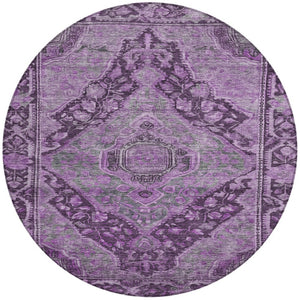 HomeRoots 8' Eggplant & Lavender Round Medallion Rug - Durable, Machine Washable, Perfect for Indoor/Outdoor Use! 620151