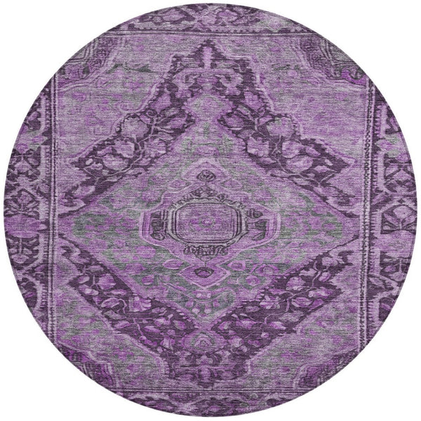 HomeRoots 8' Eggplant & Lavender Round Medallion Rug - Durable, Machine Washable, Perfect for Indoor/Outdoor Use! 620151
