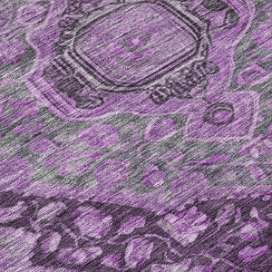 HomeRoots 8' Eggplant & Lavender Round Medallion Rug - Durable, Machine Washable, Perfect for Indoor/Outdoor Use! 620151
