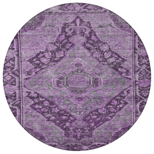 HomeRoots 8' Eggplant & Lavender Round Medallion Rug - Durable, Machine Washable, Perfect for Indoor/Outdoor Use! 620151