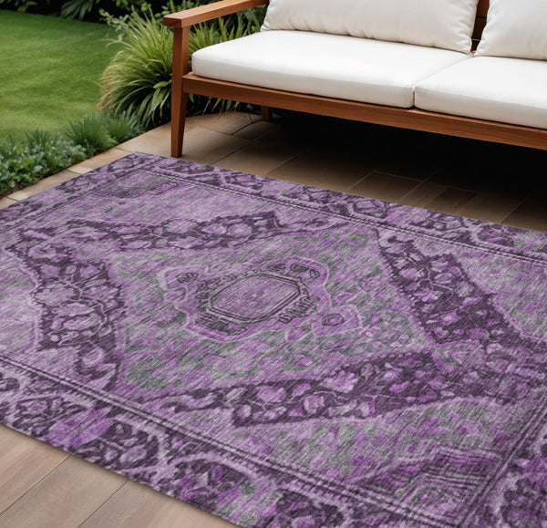 HomeRoots 9' X 12' Eggplant and Lavender Medallion Rug – Stylish, Washable, Durable for Indoor & Outdoor Spaces 620153