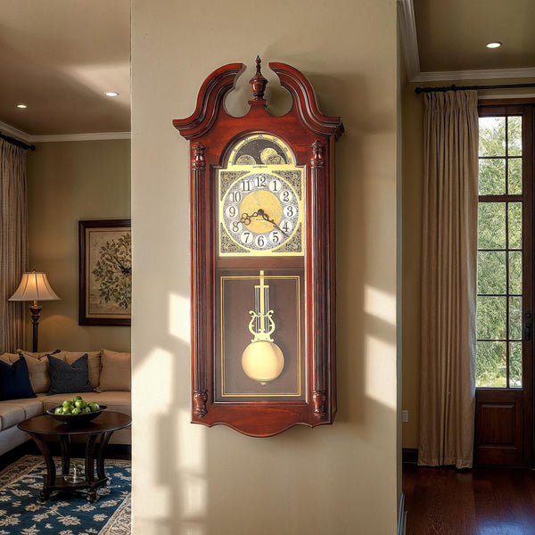 Hekman Furniture 620158 Fenwick Wall Clock - Stunning Antique Design With Dual-chime Quartz Movement & Pendulum Decor Windsor Cherry Fenwick Wall Clock 620158