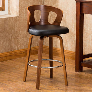 English Elm 1pc Mid-century Modern Swivel Counterstool Faux Leather Barrel Back Walnut Frame B011P479664