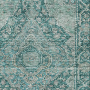 HomeRoots 5' Teal Blue & Aqua Medallion Area Rug - Stylish, Washable Indoor/Outdoor Accent for Any Space 620174