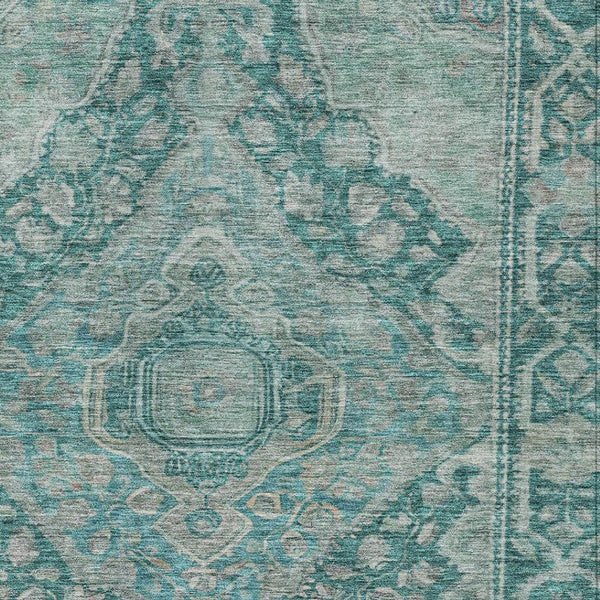 HomeRoots 5' Teal Blue & Aqua Medallion Area Rug - Stylish, Washable Indoor/Outdoor Accent for Any Space 620174