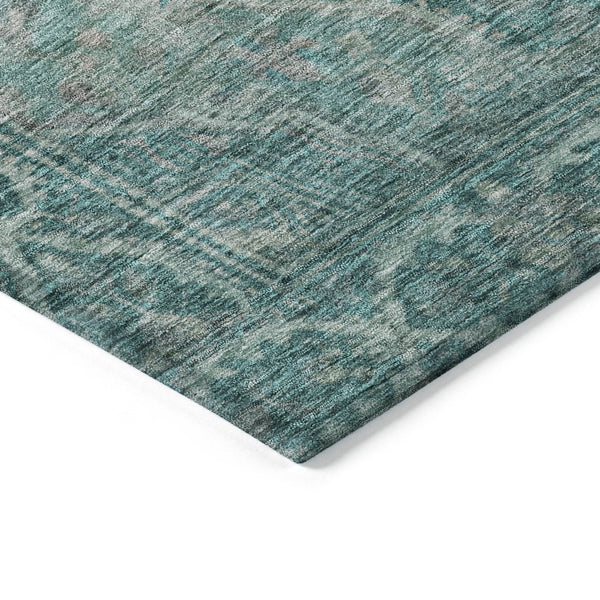 HomeRoots 5' Teal Blue & Aqua Medallion Area Rug - Stylish, Washable Indoor/Outdoor Accent for Any Space 620174