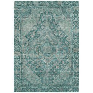 HomeRoots 5' Teal Blue & Aqua Medallion Area Rug - Stylish, Washable Indoor/Outdoor Accent for Any Space 620174