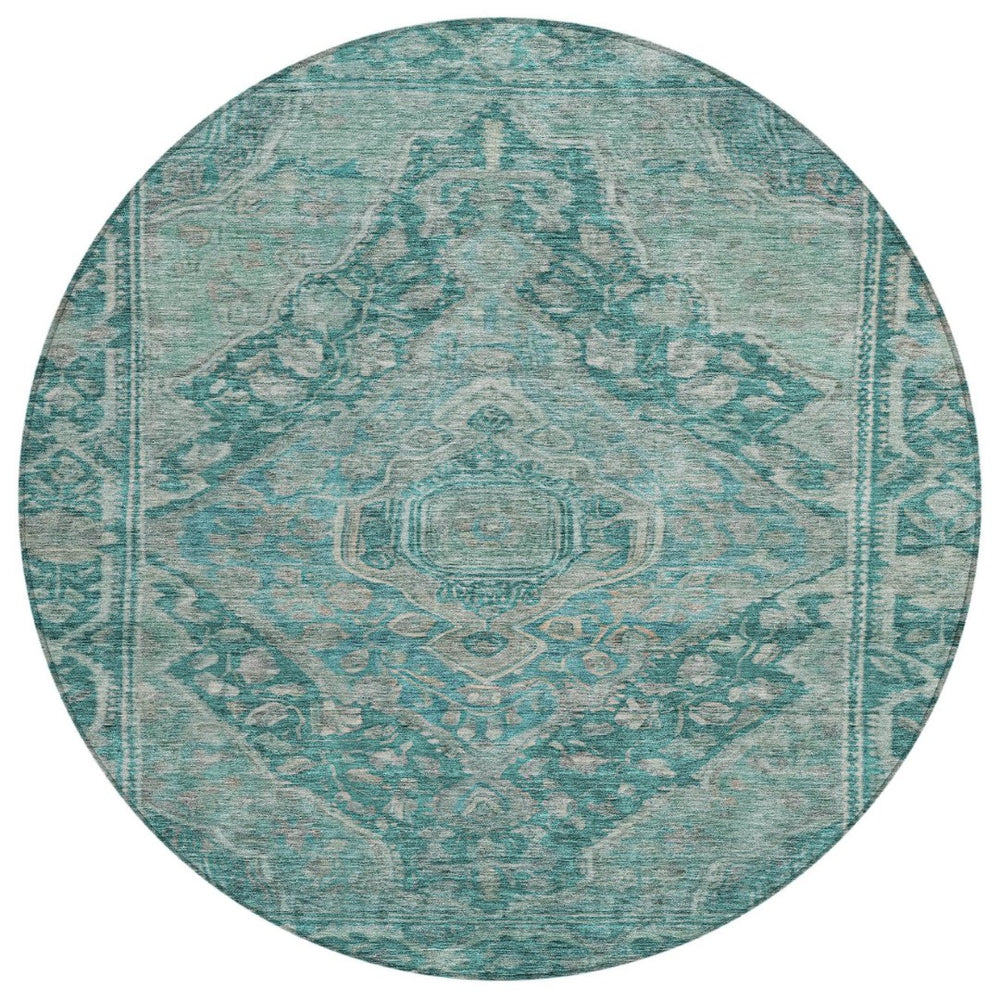 HomeRoots 8' Teal Blue Aqua Round Medallion Rug – Stylish, Easy-Care Indoor/Outdoor Area Rug for All Spaces 620175