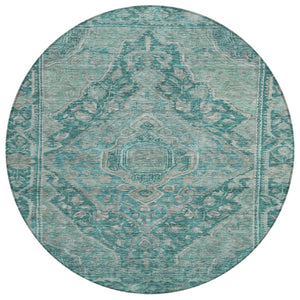 HomeRoots 8' Teal Blue Aqua Round Medallion Rug – Stylish, Easy-Care Indoor/Outdoor Area Rug for All Spaces 620175