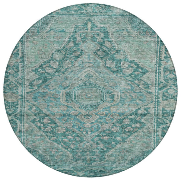 HomeRoots 8' Teal Blue Aqua Round Medallion Rug – Stylish, Easy-Care Indoor/Outdoor Area Rug for All Spaces 620175