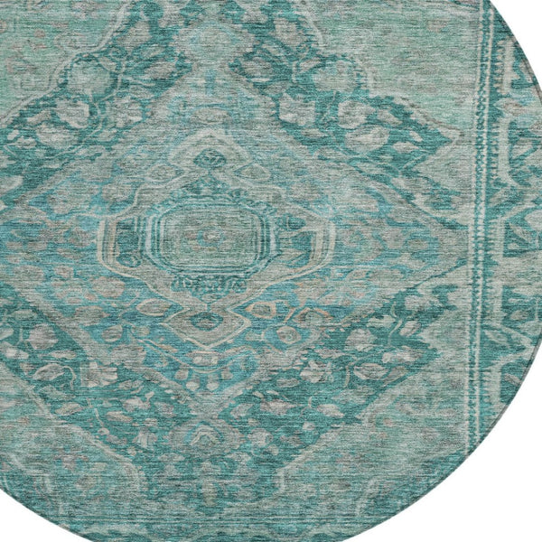 HomeRoots 8' Teal Blue Aqua Round Medallion Rug – Stylish, Easy-Care Indoor/Outdoor Area Rug for All Spaces 620175