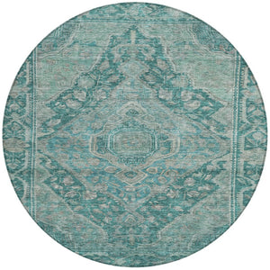 HomeRoots 8' Teal Blue Aqua Round Medallion Rug – Stylish, Easy-Care Indoor/Outdoor Area Rug for All Spaces 620175
