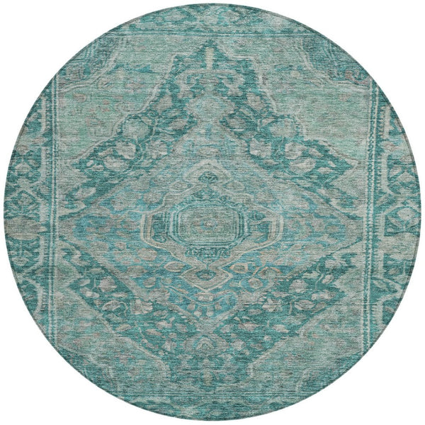 HomeRoots 8' Teal Blue Aqua Round Medallion Rug – Stylish, Easy-Care Indoor/Outdoor Area Rug for All Spaces 620175