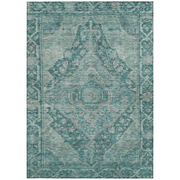 HomeRoots 8' X 10' Teal Blue & Aqua Medallion Area Rug - Stylish, Washable, Indoor/Outdoor for Every Space! 620176