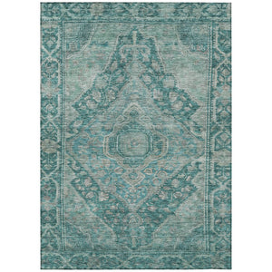 HomeRoots 8' X 10' Teal Blue & Aqua Medallion Area Rug - Stylish, Washable, Indoor/Outdoor for Every Space! 620176