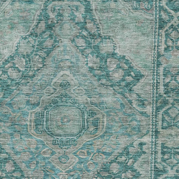 HomeRoots 8' X 10' Teal Blue & Aqua Medallion Area Rug - Stylish, Washable, Indoor/Outdoor for Every Space! 620176