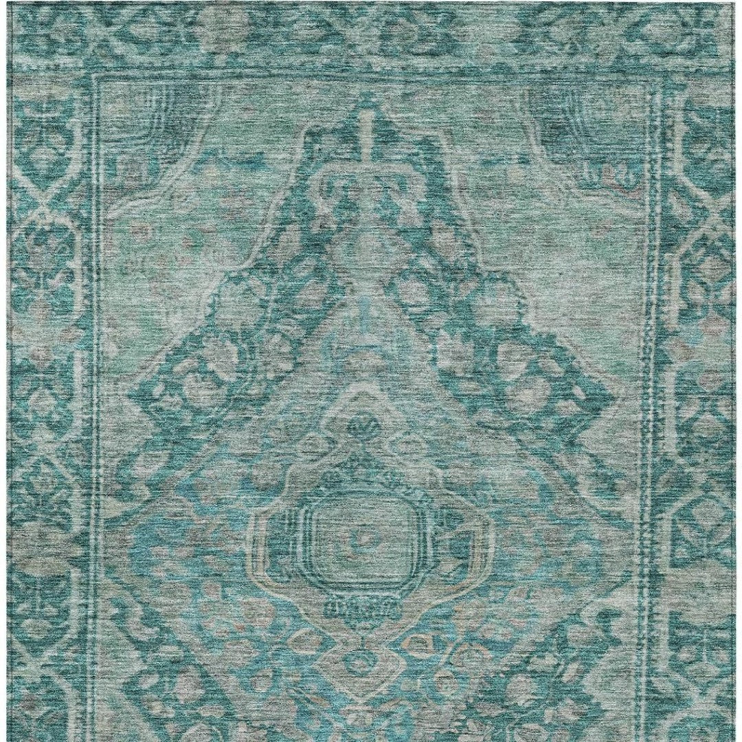 9' X 12' Stylish Teal Blue & Aqua Medallion Area Rug – Washable, Durab