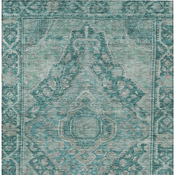HomeRoots 9' X 12' Stylish Teal Blue & Aqua Medallion Area Rug – Washable, Durable for Indoor & Outdoor Use! 620177