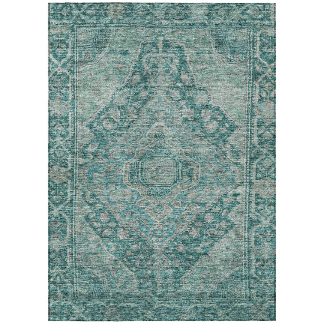 9' X 12' Stylish Teal Blue & Aqua Medallion Area Rug – Washable, Durab