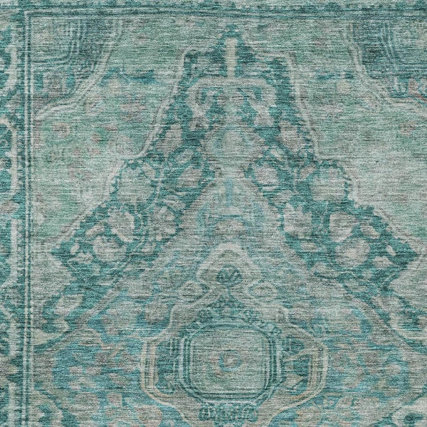 HomeRoots 9' X 12' Stylish Teal Blue & Aqua Medallion Area Rug – Washable, Durable for Indoor & Outdoor Use! 620177