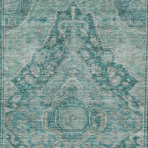 HomeRoots 10' X 14' Teal Blue Aqua Medallion Area Rug - Stylish, Washable, Indoor-Outdoor, Durable Design 620178