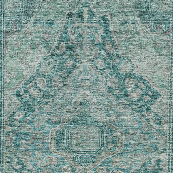 HomeRoots 10' X 14' Teal Blue Aqua Medallion Area Rug - Stylish, Washable, Indoor-Outdoor, Durable Design 620178