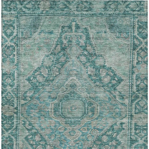 HomeRoots 10' X 14' Teal Blue Aqua Medallion Area Rug - Stylish, Washable, Indoor-Outdoor, Durable Design 620178