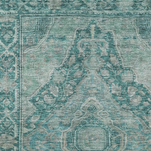 HomeRoots 10' X 14' Teal Blue Aqua Medallion Area Rug - Stylish, Washable, Indoor-Outdoor, Durable Design 620178