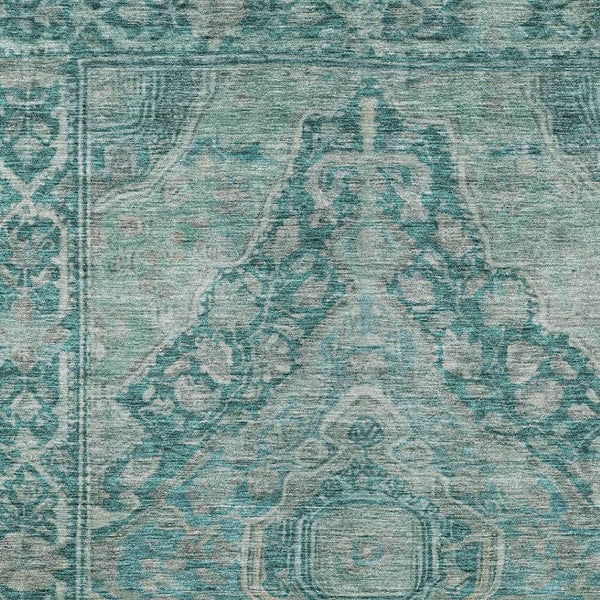 HomeRoots 10' X 14' Teal Blue Aqua Medallion Area Rug - Stylish, Washable, Indoor-Outdoor, Durable Design 620178