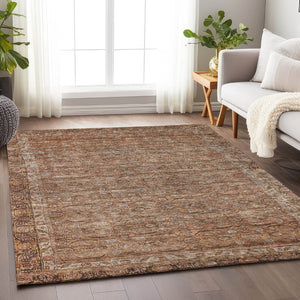 HomeRoots 5' Indoor Outdoor Copper and Peach Floral Washable Area Rug - Durable, Stylish, Versatile Decor Solution 620186