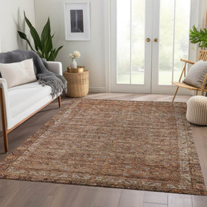 HomeRoots 5' Indoor Outdoor Copper and Peach Floral Washable Area Rug - Durable, Stylish, Versatile Decor Solution 620186