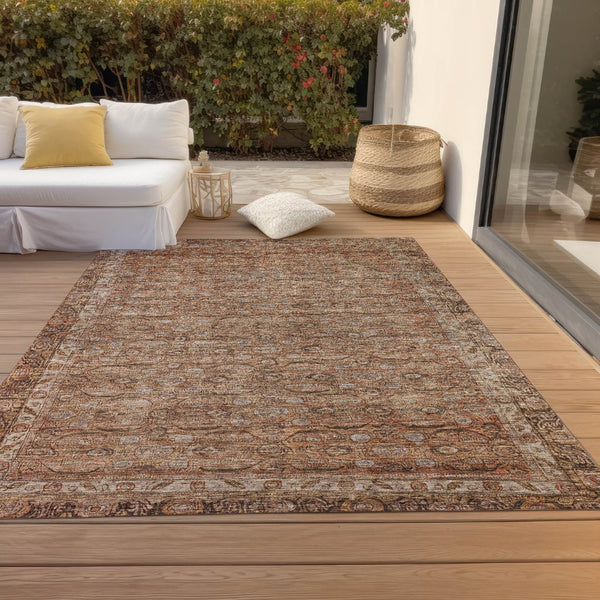 HomeRoots 5' Indoor Outdoor Copper and Peach Floral Washable Area Rug - Durable, Stylish, Versatile Decor Solution 620186