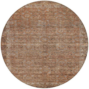 HomeRoots 8' Copper and Peach Round Floral Area Rug – Washable, Durable, Ideal for Indoor & Outdoor Spaces! 620187