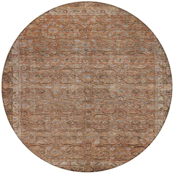 HomeRoots 8' Copper and Peach Round Floral Area Rug – Washable, Durable, Ideal for Indoor & Outdoor Spaces! 620187