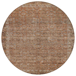 HomeRoots 8' Copper and Peach Round Floral Area Rug – Washable, Durable, Ideal for Indoor & Outdoor Spaces! 620187