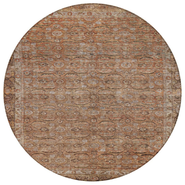HomeRoots 8' Copper and Peach Round Floral Area Rug – Washable, Durable, Ideal for Indoor & Outdoor Spaces! 620187