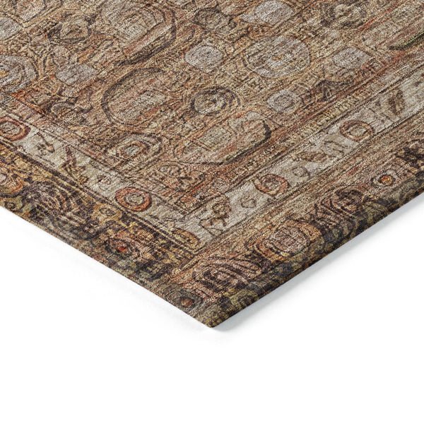 HomeRoots 8' Copper and Peach Round Floral Area Rug – Washable, Durable, Ideal for Indoor & Outdoor Spaces! 620187