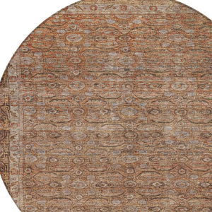 HomeRoots 8' Copper and Peach Round Floral Area Rug – Washable, Durable, Ideal for Indoor & Outdoor Spaces! 620187