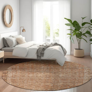 HomeRoots 8' Copper and Peach Round Floral Area Rug – Washable, Durable, Ideal for Indoor & Outdoor Spaces! 620187