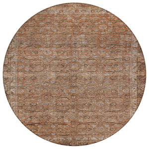 HomeRoots 8' Copper and Peach Round Floral Area Rug – Washable, Durable, Ideal for Indoor & Outdoor Spaces! 620187