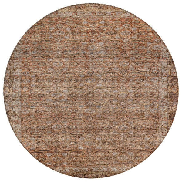 HomeRoots 8' Copper and Peach Round Floral Area Rug – Washable, Durable, Ideal for Indoor & Outdoor Spaces! 620187