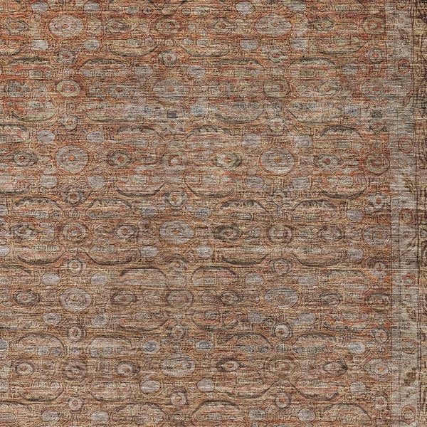 HomeRoots 9' X 12' Copper and Peach Floral Washable Area Rug - Stylish, Durable, Indoor/Outdoor Design for All Spaces 620189
