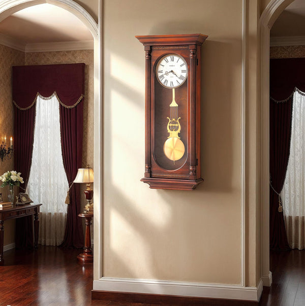 Hekman Furniture 620192 Howard Miller Helmsley Wall Clock - Elegant Antique Design With Chiming Pendulum & Bezel Windsor Casual Helmsley Wall Clock 620192