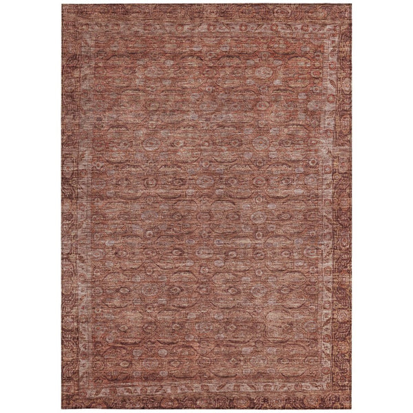HomeRoots 5' Terra Cotta and Rust Floral Washable Area Rug - Durable, Stylish, Indoor/Outdoor Accent Piece 620198