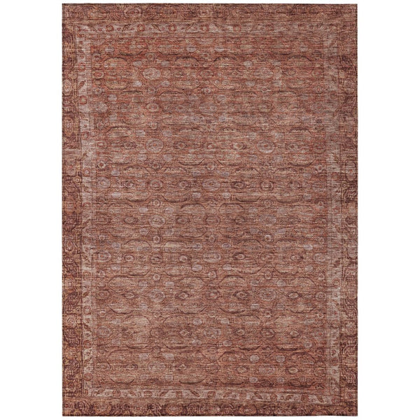HomeRoots 5' Terra Cotta and Rust Floral Washable Area Rug - Durable, Stylish, Indoor/Outdoor Accent Piece 620198