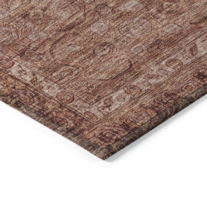 HomeRoots 5' Terra Cotta and Rust Floral Washable Area Rug - Durable, Stylish, Indoor/Outdoor Accent Piece 620198